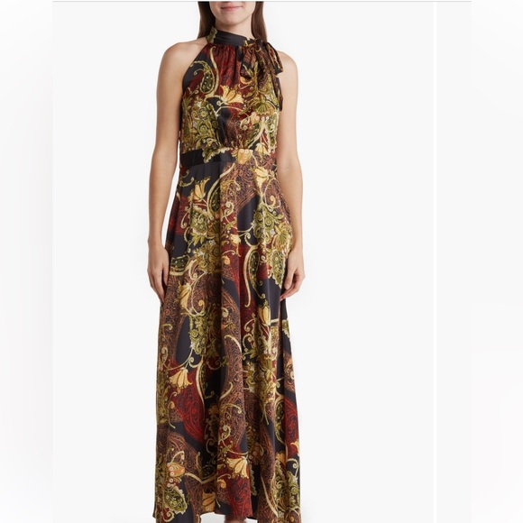 NWT-TAHARI Halter Side Tie Neck
Paisley Maxi Dress, Size 10 - Picture 1 of 11